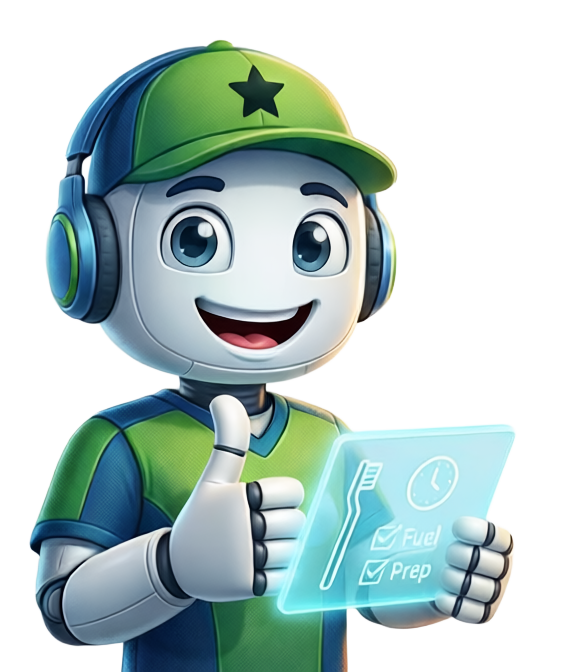 Chino the coach showing a routine schedule on a tablet